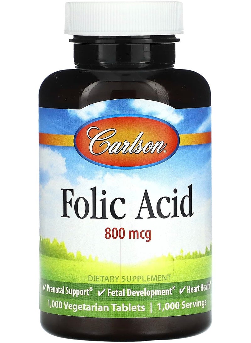 Carlson Folic Acid, 800 mcg, 1,000 Vegetarian Tablets