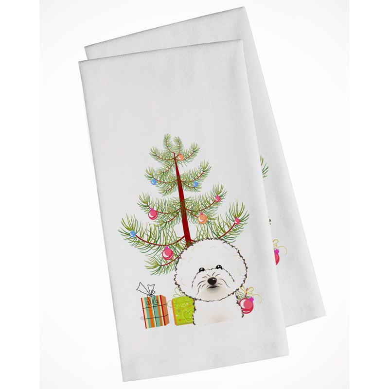 Caroline's Treasures Christmas Tree and Bichon Frise White Kitchen Towel Set of 2
