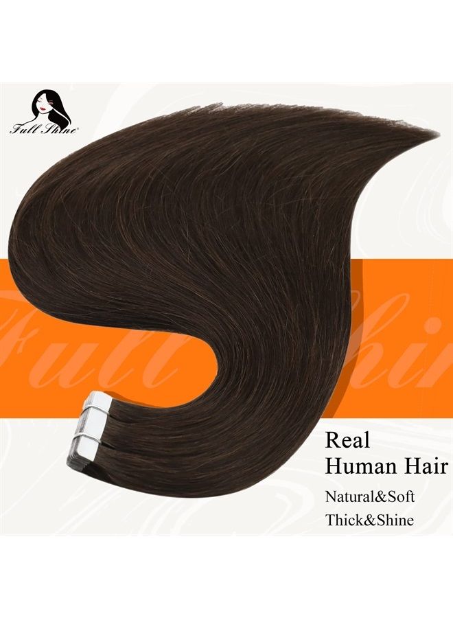 Fshine Full Shine Brown Tape in Hair Extensions Human Hair Dark Brown Hair Extensions 24inch Hair Extensions Real Human Hair Tape ins Seamless Glue in Hair Extensions 20 Pieces 50 Gram - Image 1