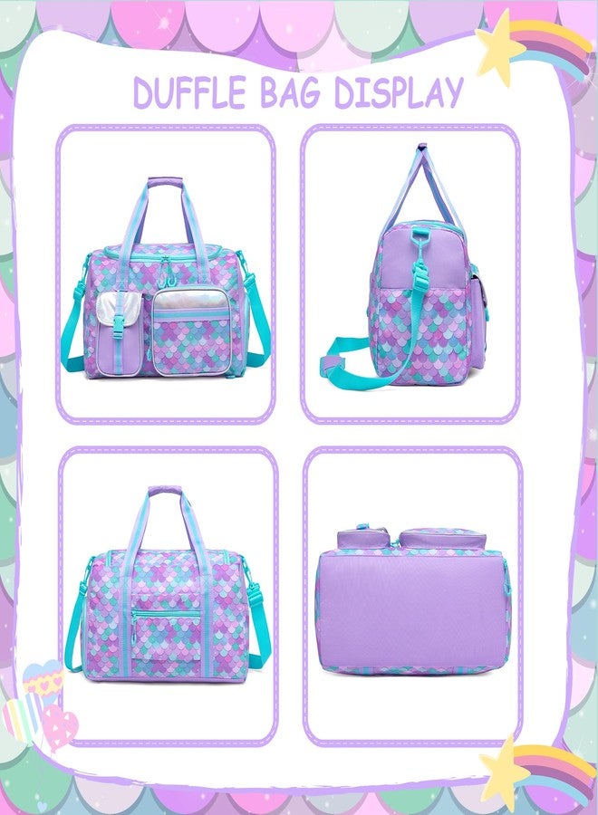 Oruiji Kids Duffle Bag Girls Travel Bag Gifts Overnight Bag Girls Women Tote Bag, Love Purple Mermaid Blue, 20" x 11" x 8.2" - Image 4
