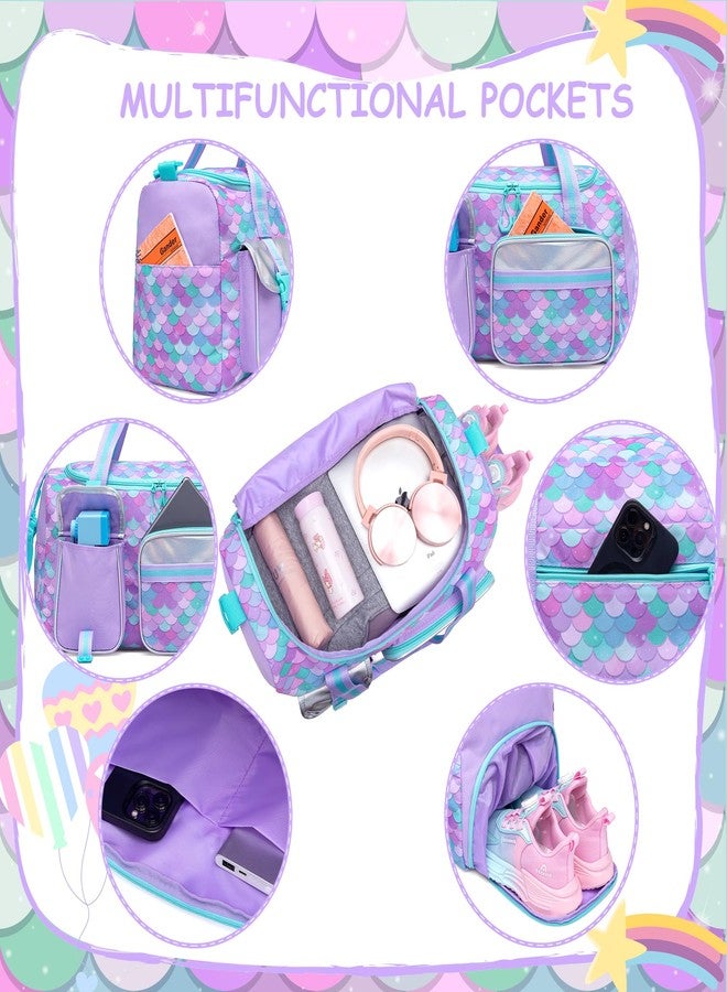 Oruiji Kids Duffle Bag Girls Travel Bag Gifts Overnight Bag Girls Women Tote Bag, Love Purple Mermaid Blue, 20" x 11" x 8.2" - Image 3