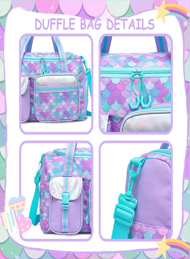 Oruiji Kids Duffle Bag Girls Travel Bag Gifts Overnight Bag Girls Women Tote Bag, Love Purple Mermaid Blue, 20" x 11" x 8.2" - Image 5