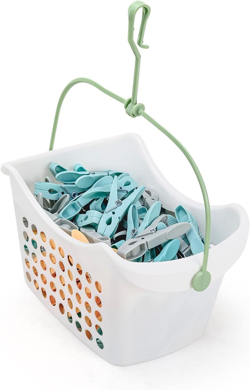 Mondex 90 pcs Heavy-Duty Clothes Pegs with Hanging Storage Basket – Anti-Slip Laundry Clips for Windy Weather – Multi Color - Image 2