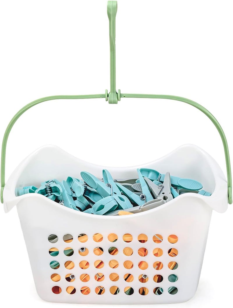 Mondex 90 pcs Heavy-Duty Clothes Pegs with Hanging Storage Basket – Anti-Slip Laundry Clips for Windy Weather – Multi Color - Image 1