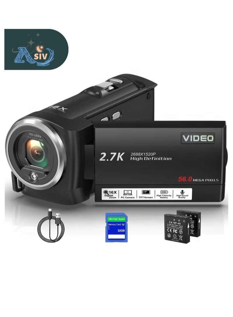 ASIV Portable 2.7K 56MP Camera | 16x Zoom + Dual Batteries + LED Lighting | Versatile for YouTube Live Streaming / Traveling / Meetings - Image 1