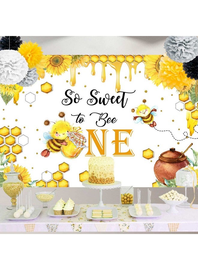 sensfun Bee 1St Birthday Backdrop So Sweet To Bee One Honeycomb First Birthday Photography Background Sunflowers Floral Happy Beeday Decorations Banner Supplies Photo Booth Studio Props 7X5Ft - Image 3