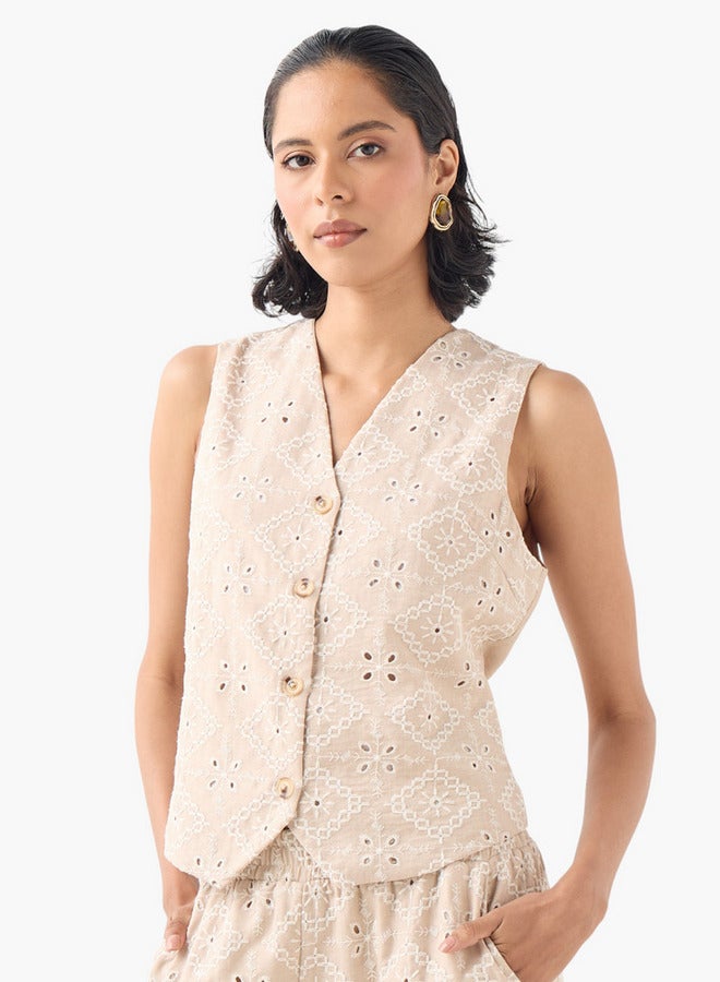 2Xtremz Schiffli Detail V-Neck Sleeveless Jacket - Image 1