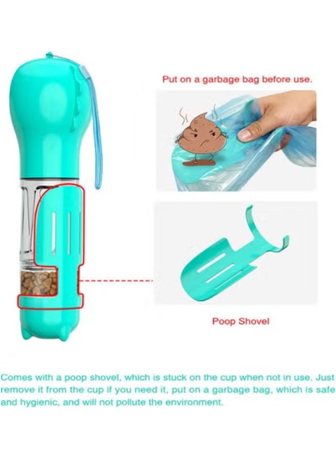 Dog Water Bottle for Walking Portable Pet Water Cup Food Box with Poop Shovel Turquoise - Image 4