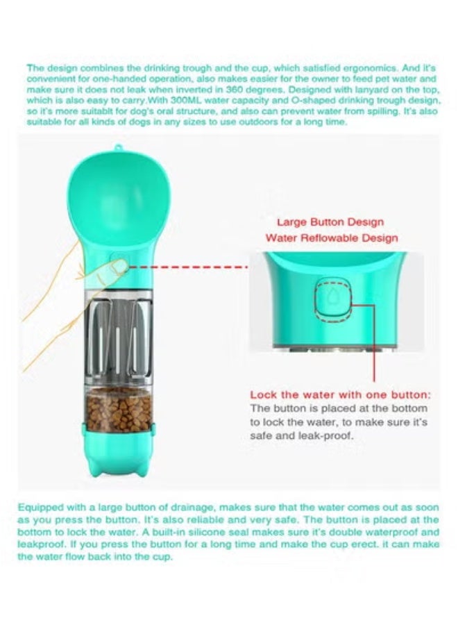 Dog Water Bottle for Walking Portable Pet Water Cup Food Box with Poop Shovel Turquoise - Image 3