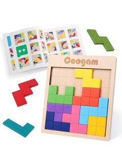 Coogam Wooden Puzzle Pattern Blocks Brain Teasers Game With 60 Challenges, 3D Russian Building Toy Wood Tangram Shape Jigsaw Puzzles Montessori Stem Educational Toys Gift For Kids Adults  - Image 1