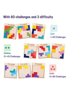 Coogam Wooden Puzzle Pattern Blocks Brain Teasers Game With 60 Challenges, 3D Russian Building Toy Wood Tangram Shape Jigsaw Puzzles Montessori Stem Educational Toys Gift For Kids Adults  - Image 5