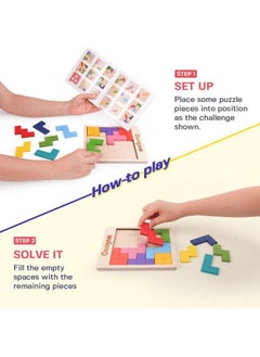 Coogam Wooden Puzzle Pattern Blocks Brain Teasers Game With 60 Challenges, 3D Russian Building Toy Wood Tangram Shape Jigsaw Puzzles Montessori Stem Educational Toys Gift For Kids Adults  - Image 4