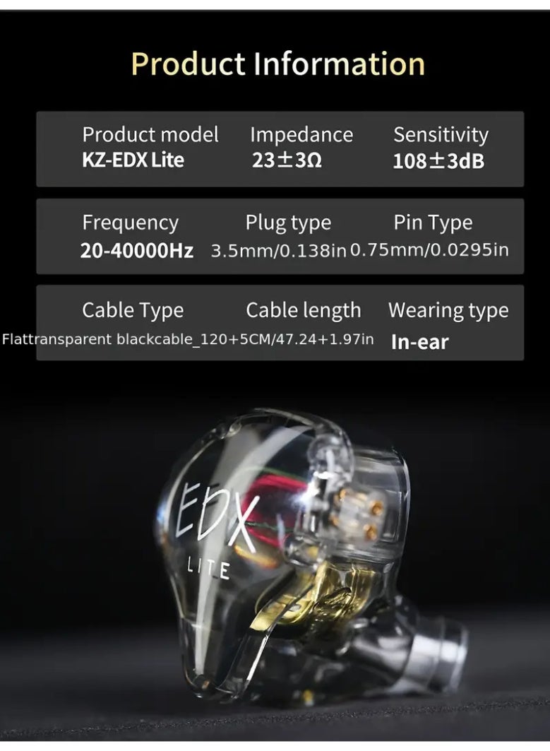 KZ EDX Lite In-Ear Monitoring Headphones with Noise Cancellation, Wired IEM Gaming Headset Featuring 1DD Dynamic Driver, Professional Tangle-Free OFC Cable, Earbud Tips, And 3, 5Mm Jack with Mic - Image 3