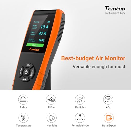 Temtop Air Quality Monitor Professional PM2.5 PM10 Particle Counter, Formaldehyde, Temperature, Humidity, AQI Tester for Indoor/Outdoor Air Pollution Detection w/Data Export - Image 2