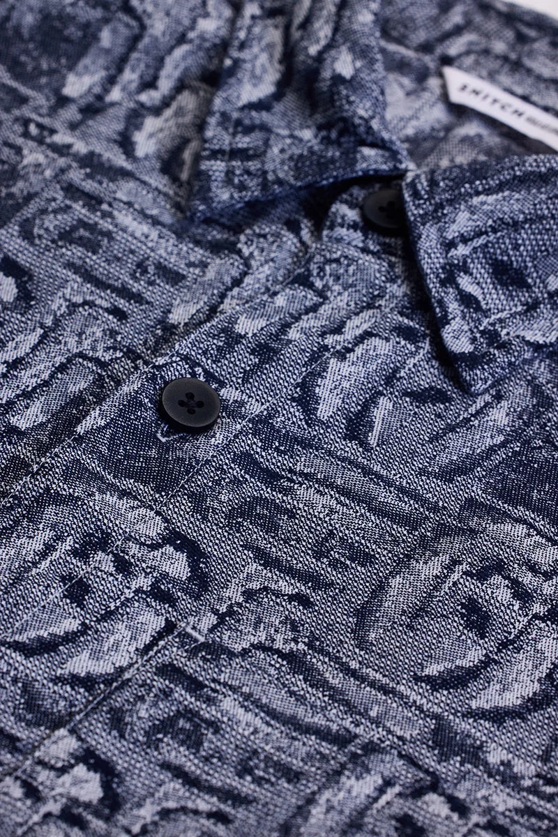 SNITCH Dark Blue Abstract Relaxed Fit Overshirt