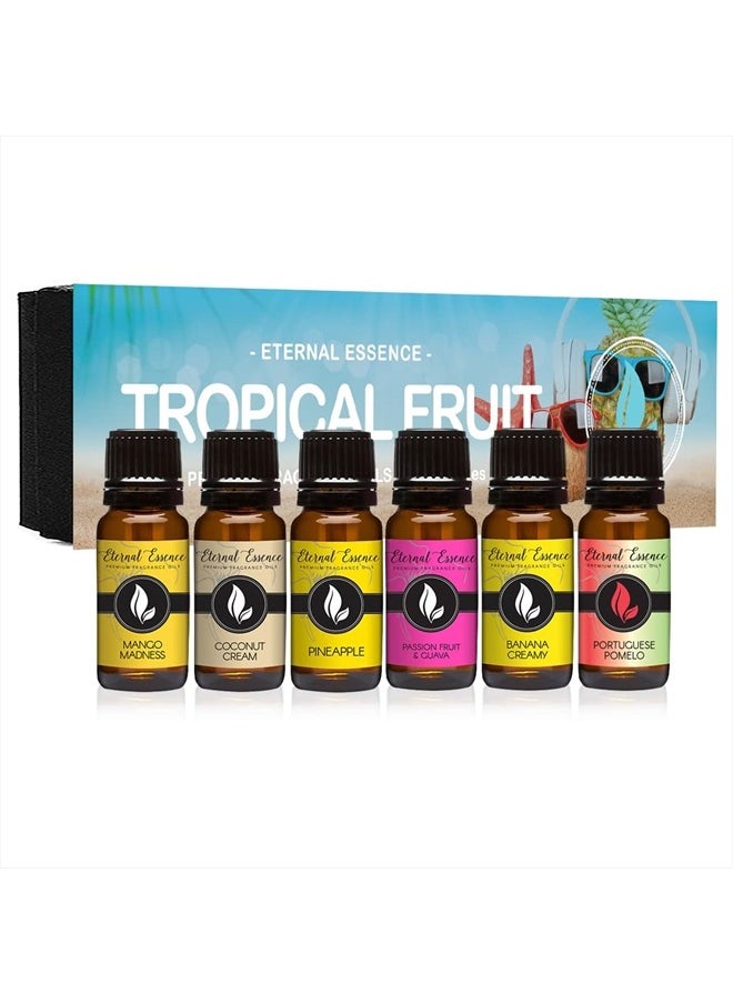 Eternal Essence Oils - Tropical Fruit - Gift Set of 6 Premium Fragrance Oikls - Mango, Coconut Cream, Pineapple, Passion Fruit & Guava, Banana and Portuguese Pomelo - 10ML - Image 1
