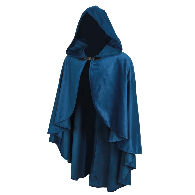 JEGERMIG Fairy Hooded Cloak Renaissance Costume Medieval Cosplay Wizard Witch Cape Blue - Image 2