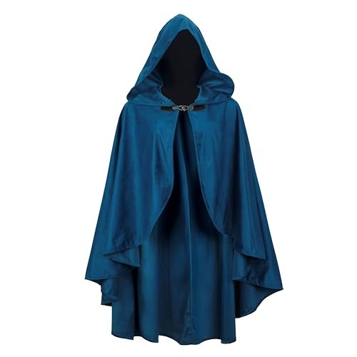 JEGERMIG Fairy Hooded Cloak Renaissance Costume Medieval Cosplay Wizard Witch Cape Blue - Image 3