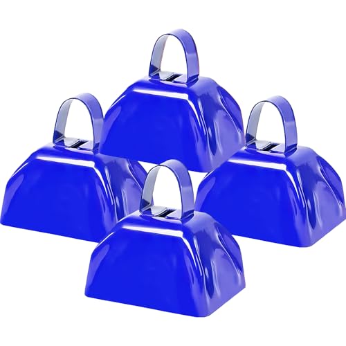 Ouffun Metal Cow Bell Noise Maker 3 Inch Pack of 4 Small Loud Metal Cowbell Noisemaker with Handle Great for Football Games Sporting Events Weddings New Years Eve Birthday Parties - Image 1