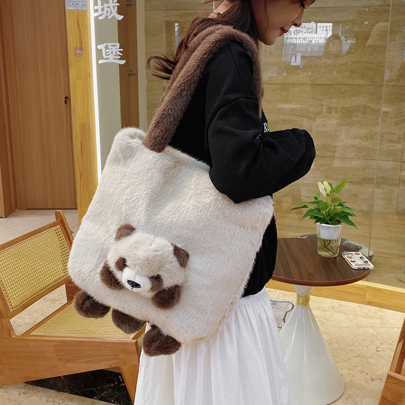 Creative Cartoon Panda Plush Shoulder Bag Exquisite Cute Doll Large Capacity Portable Shoulder Bag - Image 4