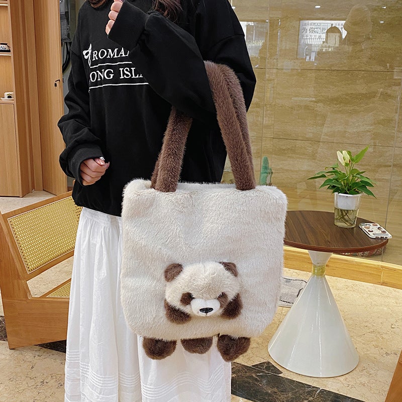 Creative Cartoon Panda Plush Shoulder Bag Exquisite Cute Doll Large Capacity Portable Shoulder Bag - Image 3