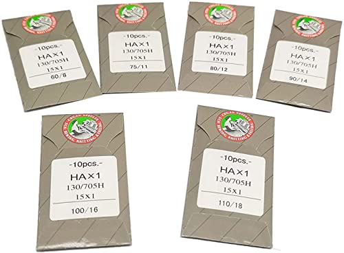 Bequilter Organ Sewing Machine Needles for Brother Singer 60pcs(10PCS Each Size) Flat Shank 15X1 HAX1 130/705H Size 8,11,12,14,16,18 - Image 2