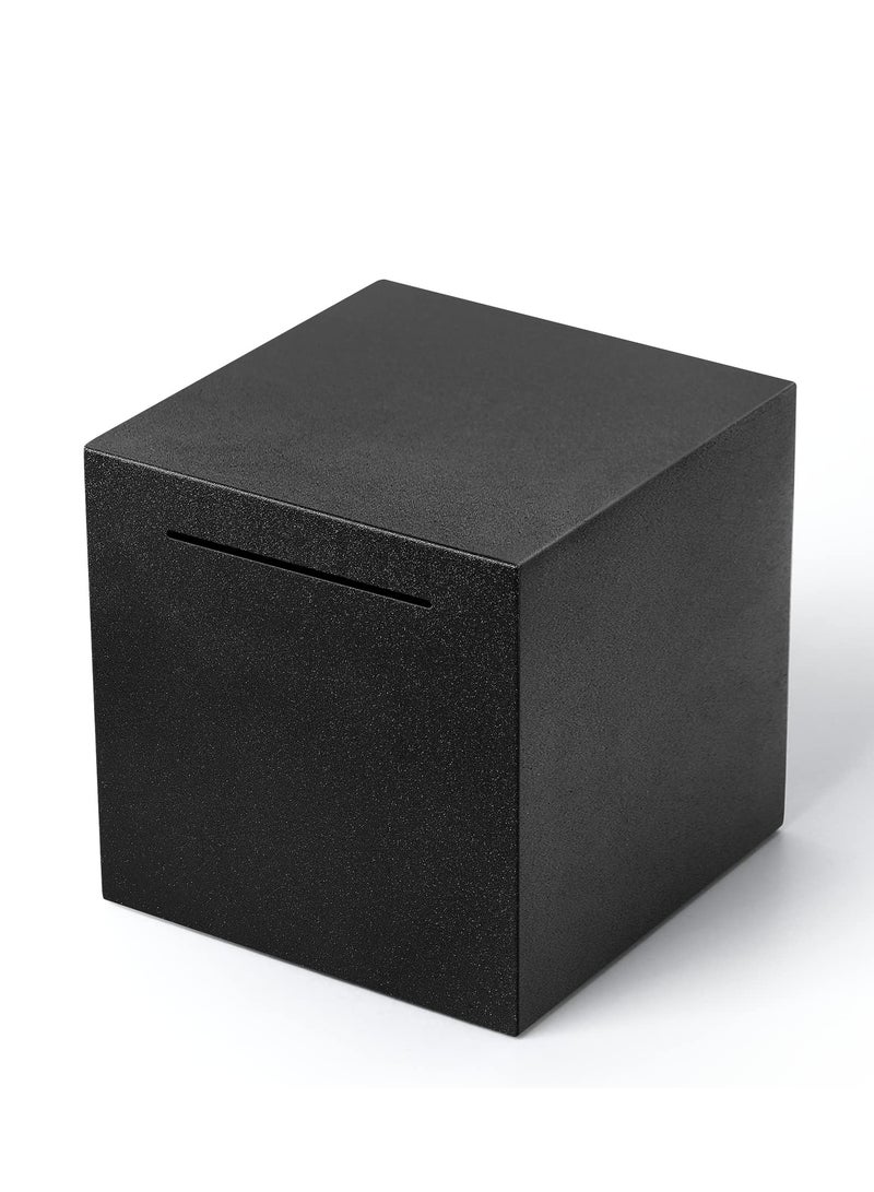 KASTWAVE Stainless Steel Piggy Bank for Adults, Must Break to Open, Unbreakable Money Bank Only Savings Box to Help Budget and Save, Money Box Safe for Cash Saving, Metal Saving Bank (Black - 12*12cm) - Image 1