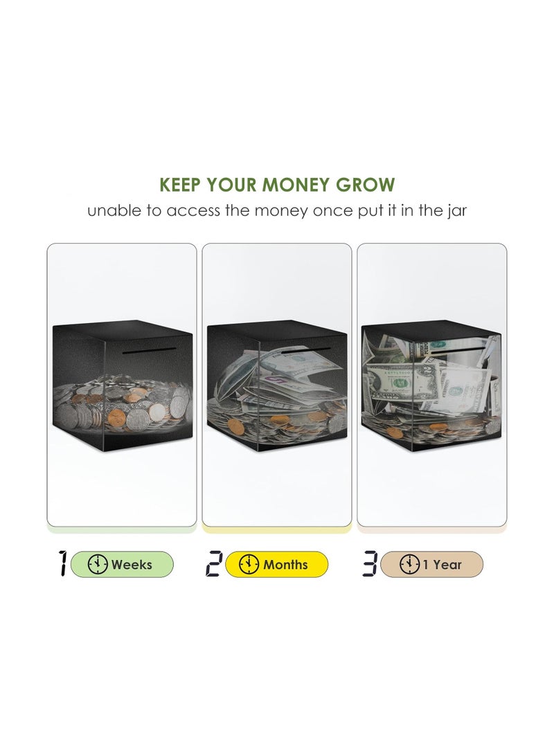 KASTWAVE Stainless Steel Piggy Bank for Adults, Must Break to Open, Unbreakable Money Bank Only Savings Box to Help Budget and Save, Money Box Safe for Cash Saving, Metal Saving Bank (Black - 12*12cm) - Image 3