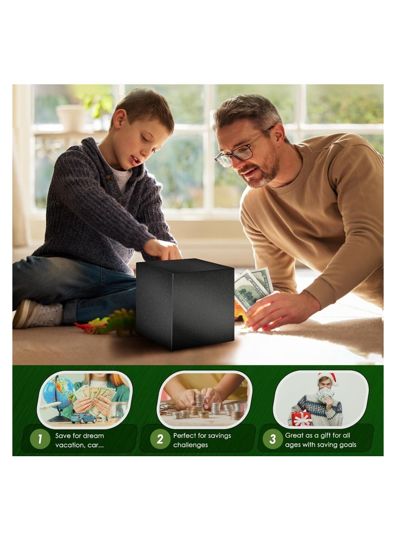KASTWAVE Stainless Steel Piggy Bank for Adults, Must Break to Open, Unbreakable Money Bank Only Savings Box to Help Budget and Save, Money Box Safe for Cash Saving, Metal Saving Bank (Black - 12*12cm) - Image 4