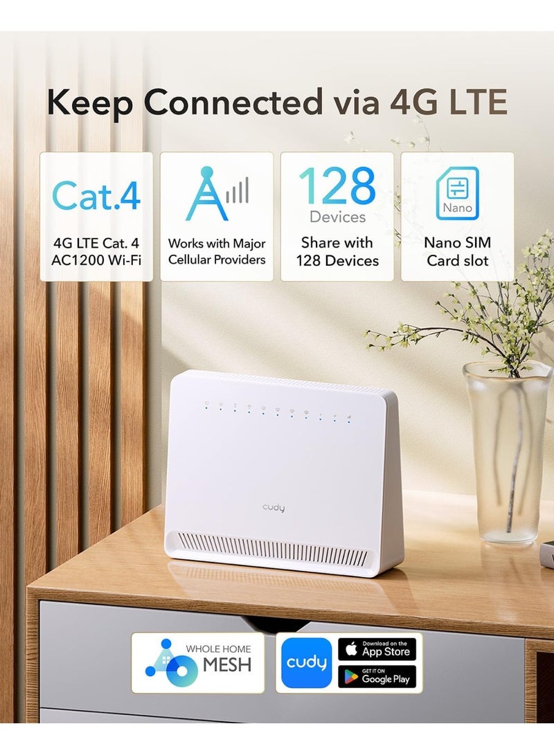 Cudy LT500E 4G LTE Cat 4 Fast Modem Router with SIM Card Slot, AC1200 WiFi, OpenVPN, Wireguard, IPsec, VPN Client, Internal Antennas, Mesh - Image 2