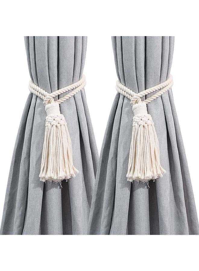 انتيكيانو اربطة ستائر مكرامية من قطعتين بلون كريمي بوهيمي لديكور المنزل Artistic - Image 1