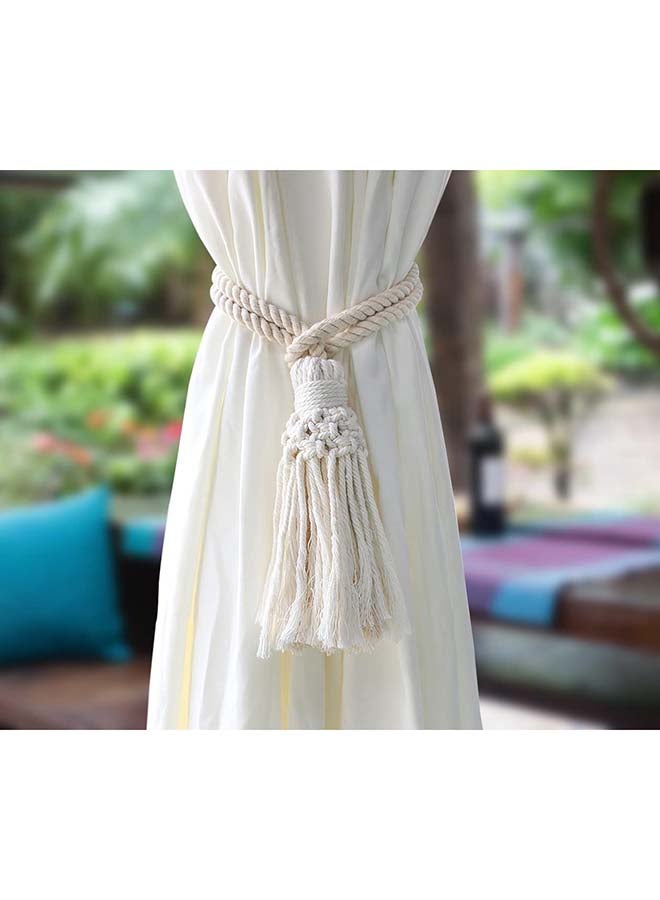 انتيكيانو اربطة ستائر مكرامية من قطعتين بلون كريمي بوهيمي لديكور المنزل Artistic - Image 2