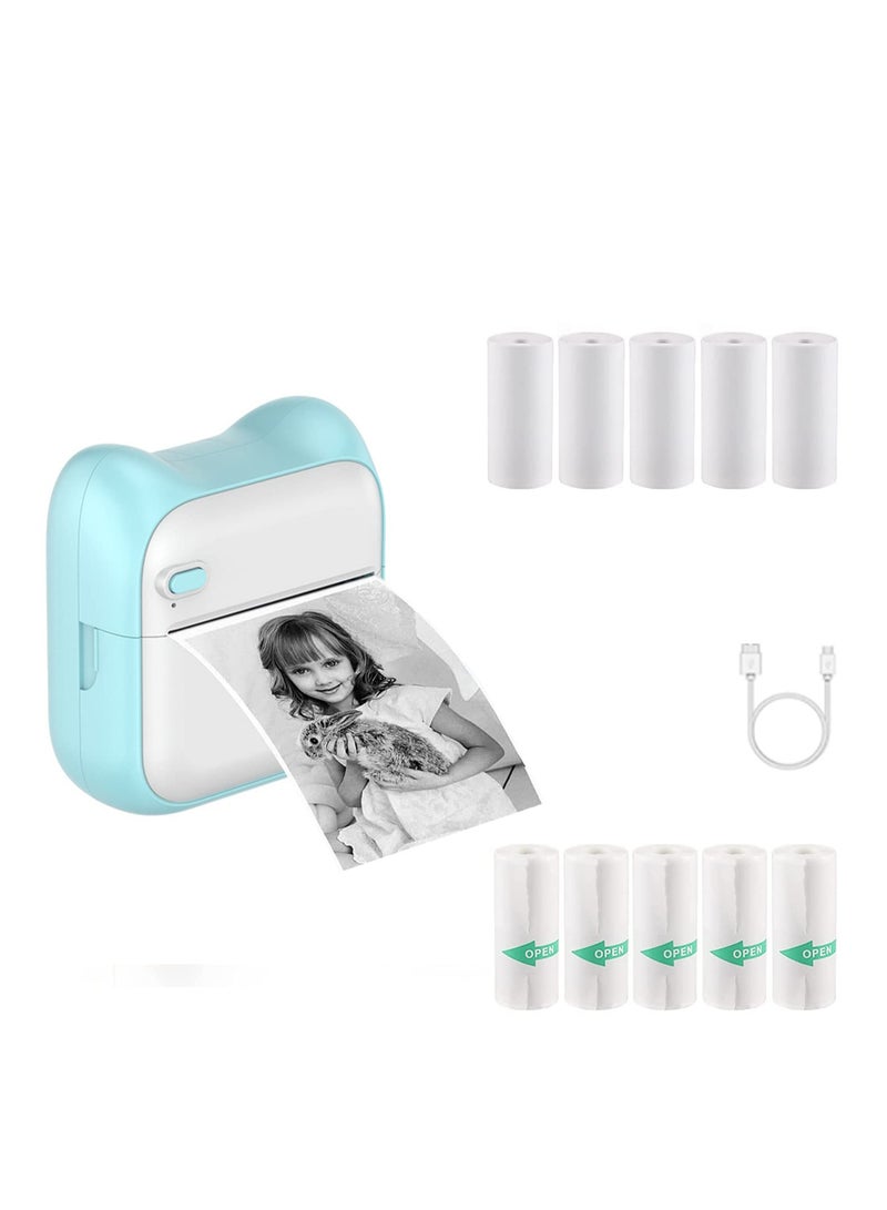 SYOSI Mini Thermal Printer, Portable Label Printer Compatible with Android and ios, with 5 Rolls of Stickers and 5 Rolls of Thermal Paper Printable Photos, Lists, QR Codes, Notes - Image 1