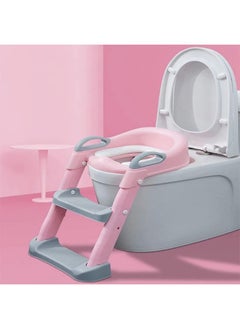 Beauenty Height Adjustable Foldable Toilet Seat, Urinal Back, Training Chair, Ladder With Step Stool, Suitable For Children, Boys, Girls, Toilet Seat Steps (Pink)  - Image 1