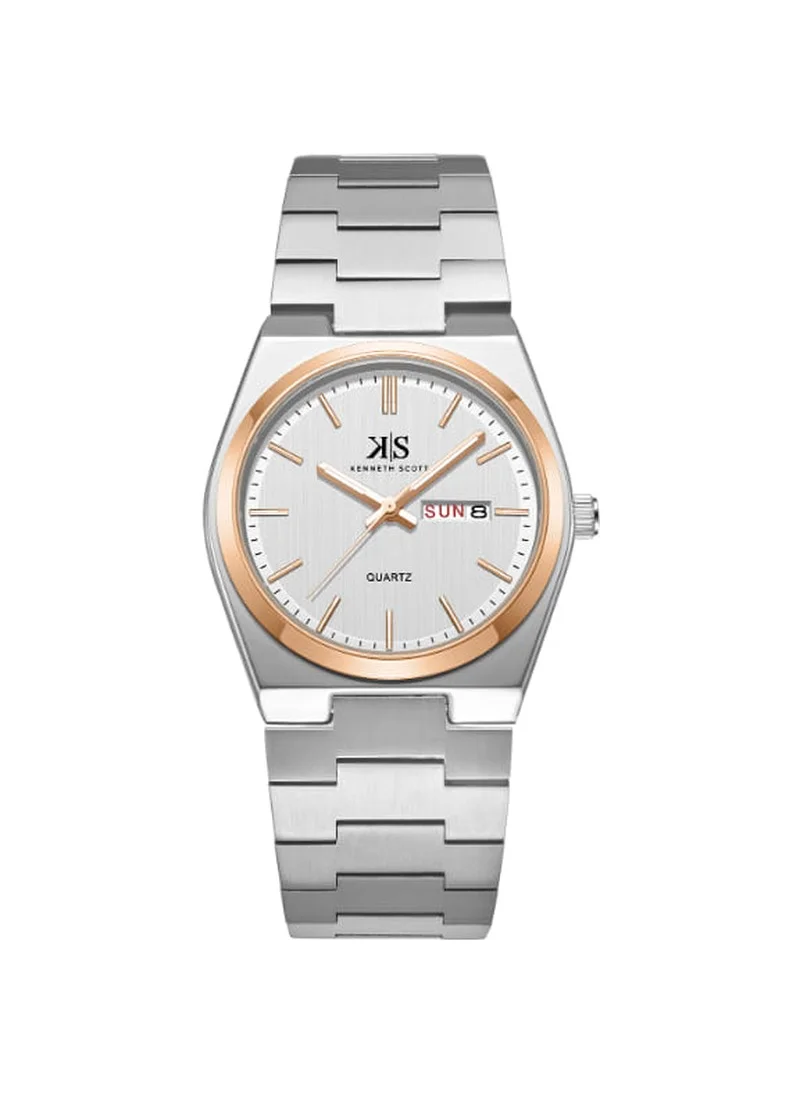 KENNETH SCOTT Kenneth Scott K24011-KBSW Men's Analog Display Watch & Stainless Steel Strap Silver