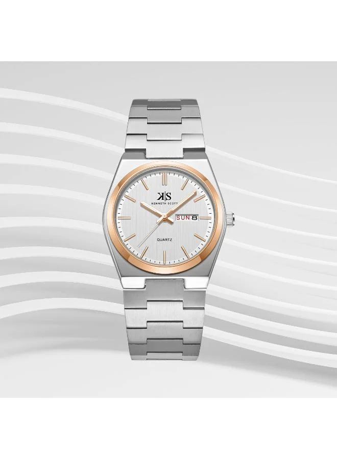 KENNETH SCOTT Kenneth Scott K24011-KBSW Men's Analog Display Watch & Stainless Steel Strap Silver