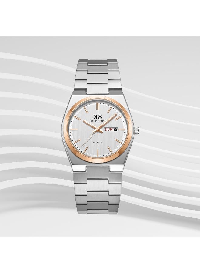 كينيث سكوت ساعة كينيث سكوت رجالي بعرض تناظري وسوار ستانلس ستيل فضي - Image 2