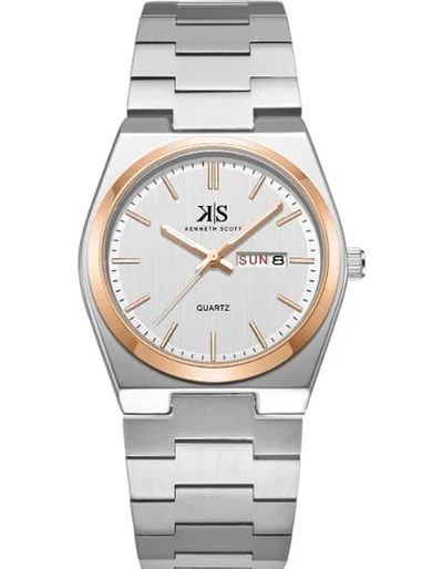 KENNETH SCOTT Kenneth Scott K24011-KBSW Men's Analog Display Watch & Stainless Steel Strap Silver