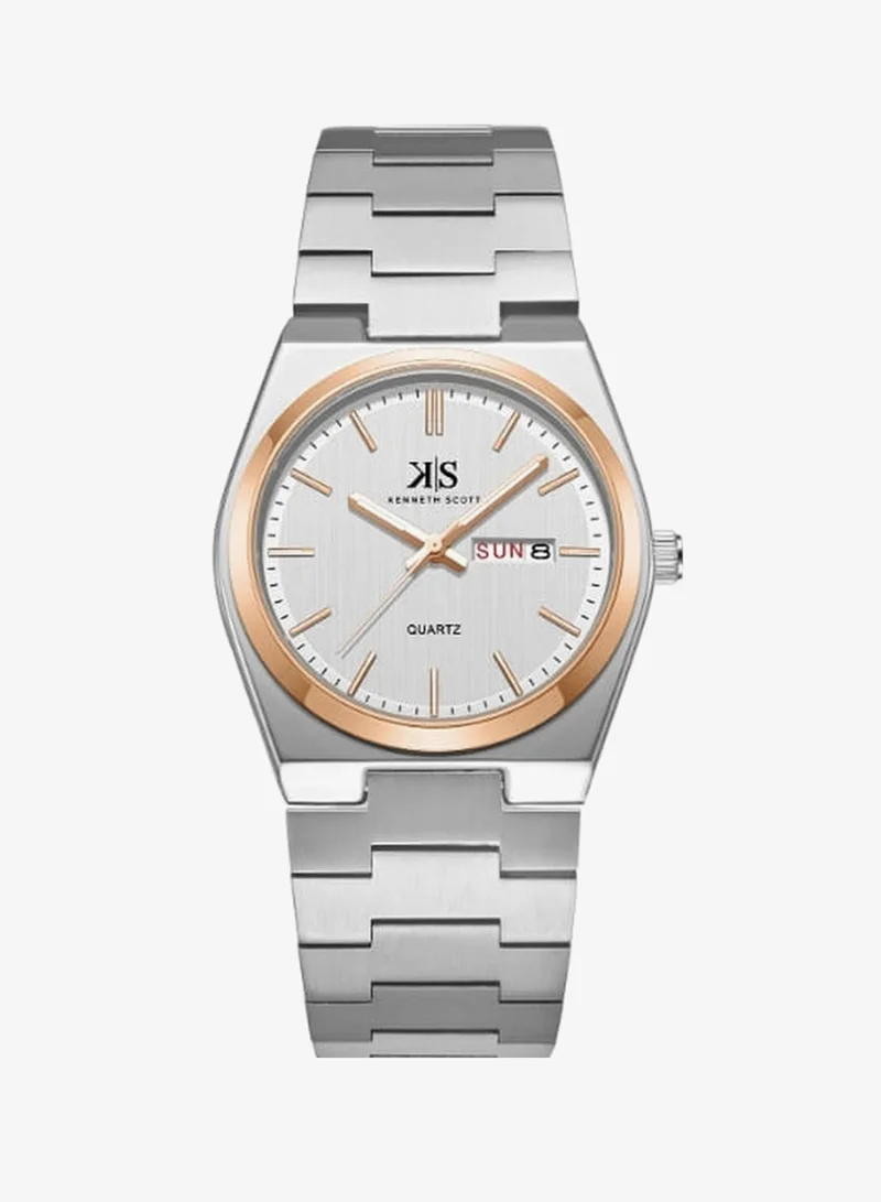 KENNETH SCOTT Kenneth Scott K24011-KBSW Men's Analog Display Watch & Stainless Steel Strap Silver