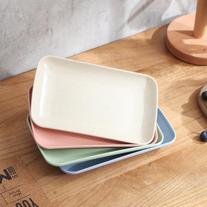 P-PLUS INTERNATIONAL Small Dinner Plates, Rectangular Dessert Plates Small Plate for Appetizer Microwave Dishwasher Safe Serving Plate for Cake, Bread, Salad, Snack Side Dish (Random Color, Set of 4) - Image 1