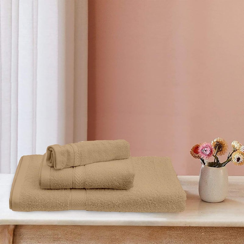 Princess Deyarco - - 3 Pcs Towel Set, Includes: Face (30x30cm), Hand (40x70cm) and Bath (70x140cm) Towels, Fabric: 100% Cotton Terry, Pattern: Ringspun, Color: Beige - Image 2