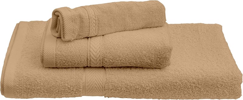 Princess Deyarco - - 3 Pcs Towel Set, Includes: Face (30x30cm), Hand (40x70cm) and Bath (70x140cm) Towels, Fabric: 100% Cotton Terry, Pattern: Ringspun, Color: Beige - Image 1
