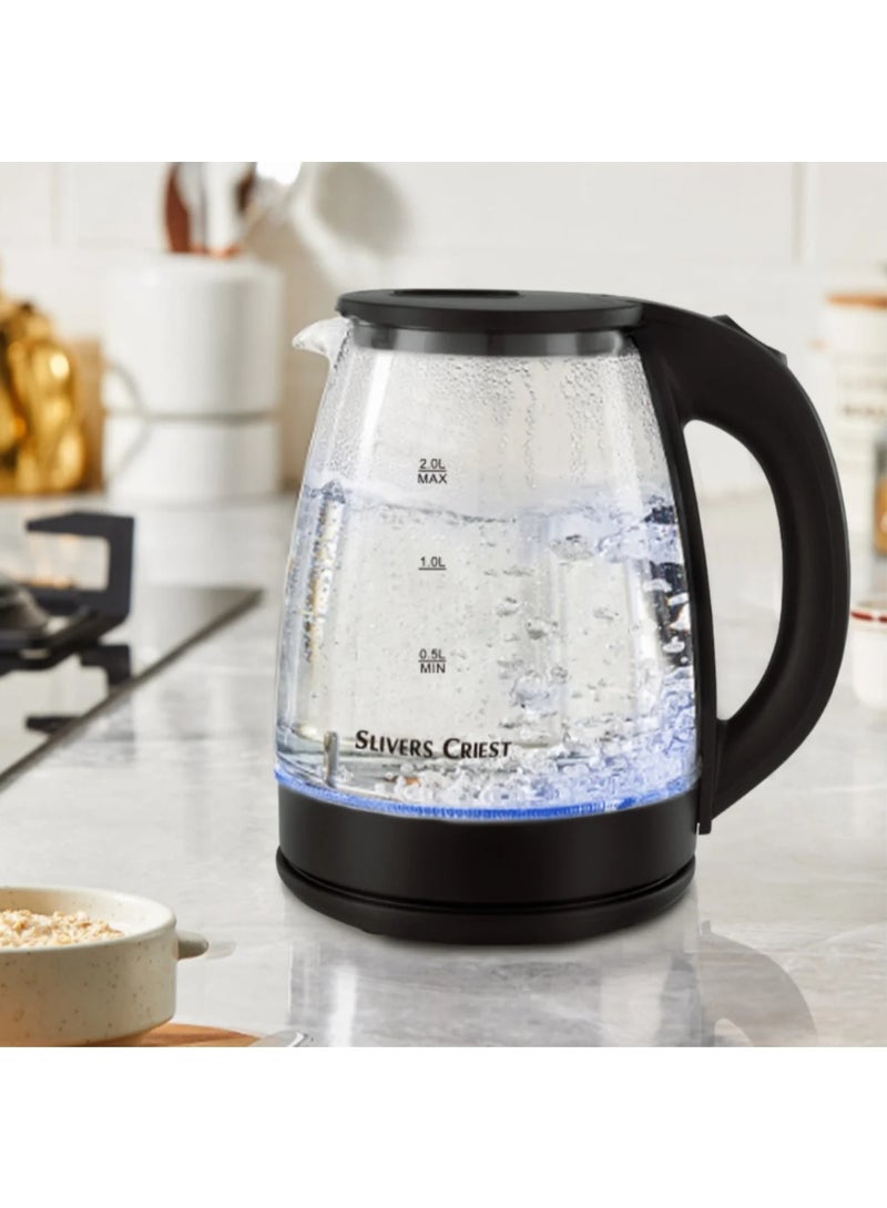 Electric Glass Water Kettle 2L, transparent borosilicate glass body with measurement markings, with LED Indicator and Auto Shut-Off | Flare Gadgets - Image 4