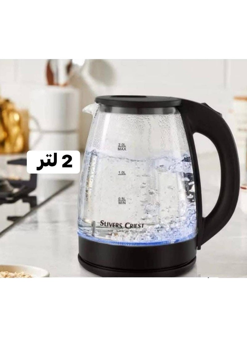 Electric Glass Water Kettle 2L, transparent borosilicate glass body with measurement markings, with LED Indicator and Auto Shut-Off | Flare Gadgets - Image 2