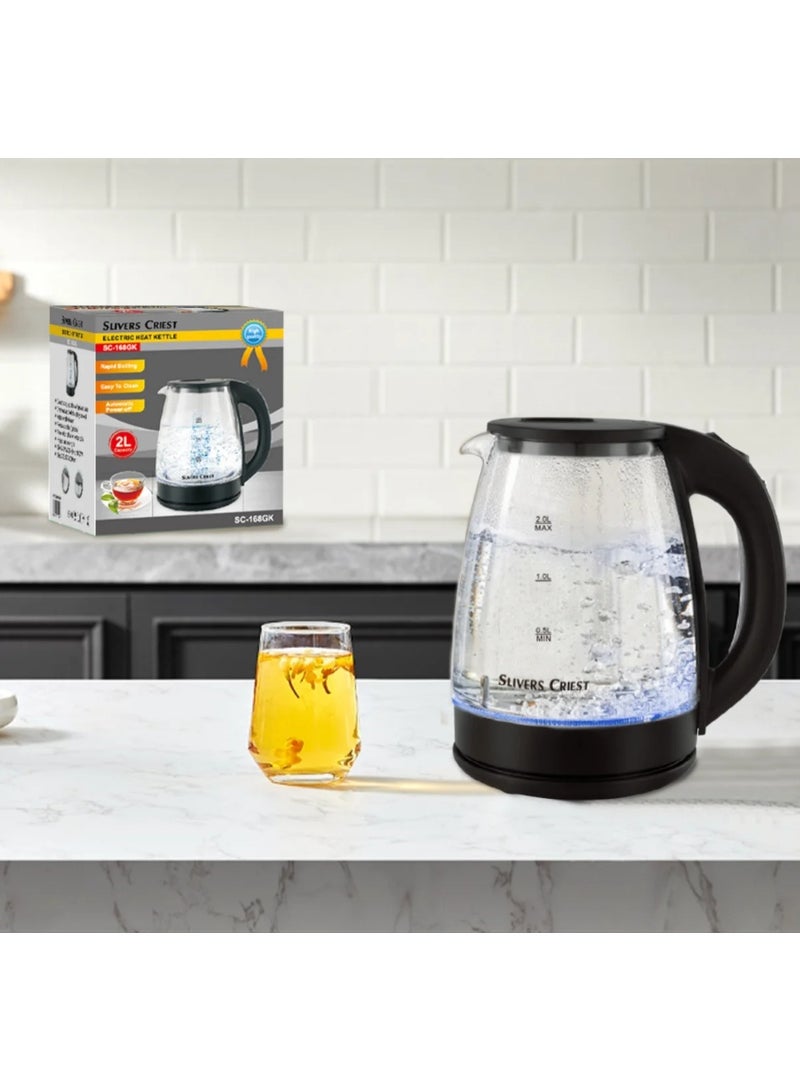 Electric Glass Water Kettle 2L, transparent borosilicate glass body with measurement markings, with LED Indicator and Auto Shut-Off | Flare Gadgets - Image 3