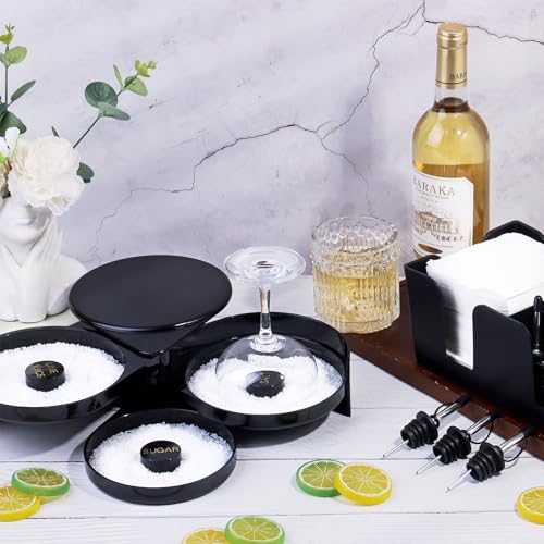 Dualshine 3 Tier Bar Glass Rimmer Bartender Tool Accessories with 12 Pcs Stainless Steel Liquor Pour Spout Garnish Caddy with 6 Compartment and 200 Pcs Napkin,500 Black Cocktail Straws - Image 5