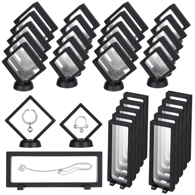 Hoemwarm 30 Pack 3D Floating Display Stand Floating Frame Display Case Coin Display Holder with Base Transparent PE Jewelry Storage Box Black Freeze Seal Frame for Jewelry,Specimen,Medallions(Black) - Image 1