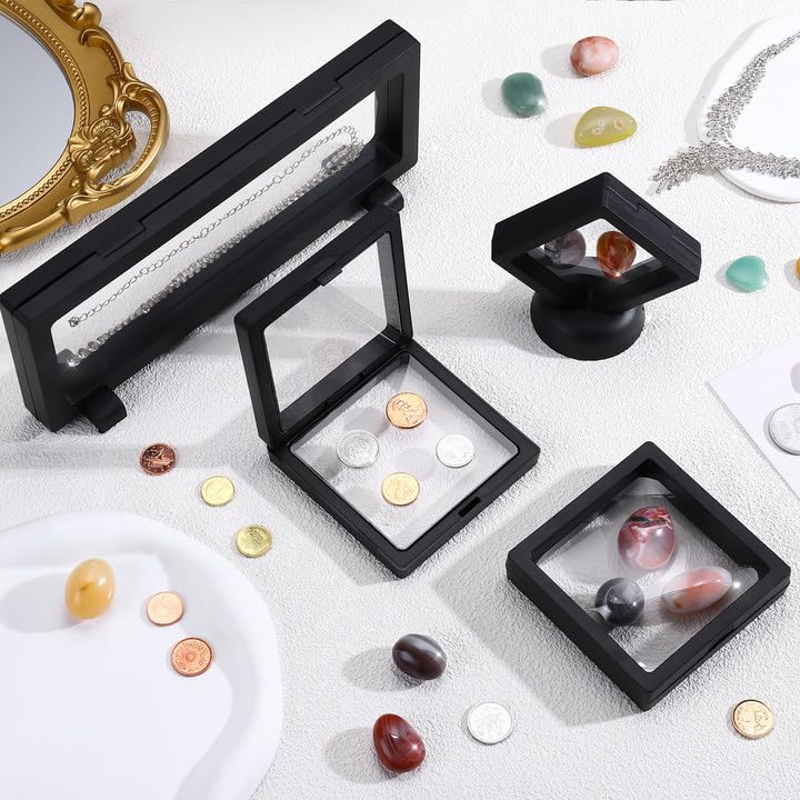 Hoemwarm 30 Pack 3D Floating Display Stand Floating Frame Display Case Coin Display Holder with Base Transparent PE Jewelry Storage Box Black Freeze Seal Frame for Jewelry,Specimen,Medallions(Black) - Image 4