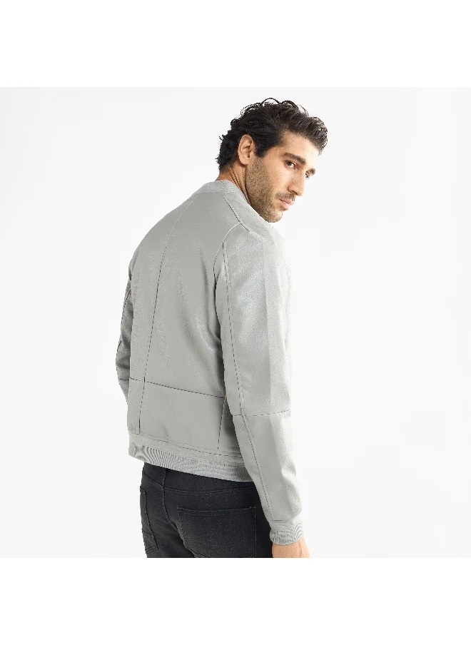 FAV Textured Bomber Jacket with Zip Closure and Pockets