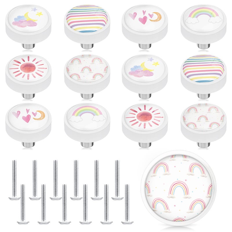 Fumete 12 Set Knobs for Dresser Drawers for Kids Girls Boho Rainbow Drawer Knob Pulls Round Soft Rubber Pastel Drawer Knobs Silicone Cabinet Drawer Knobs for Baby Girls Kids Dresser Room Nursery - Image 1